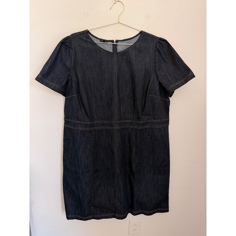 Talbots Indigo Denim Shift Preppy Minimalist Work Dress Dark Wash Blue Size 18W